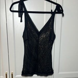 Express beaded tie shoulder tank